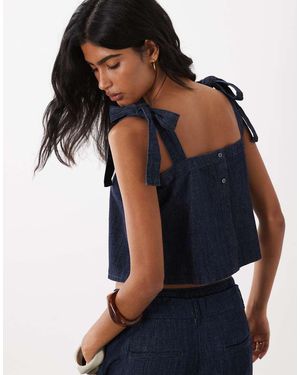 Mango Calonge Sqaure Neck Denim Tie Detail Cami Top Co-Ord - Blue