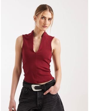 ASOS Compact Cotton Plunge Top - Red