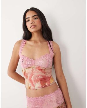 Tiger Mist Dune Contrast Lace Bust Detail Crop Top - Pink
