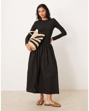 ASOS Long Sleeve Scoop Back Hybrid Midi Dress - Black