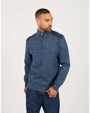 Brave Soul Quarter Zip Funnel Neck Jumper - Blue