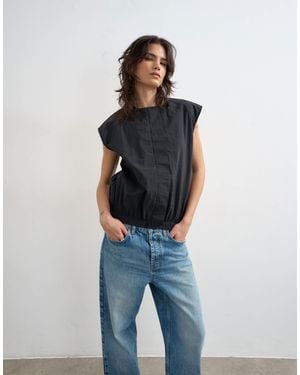 TOPSHOP Soft Zip Through Structured Shoulder Top - Black