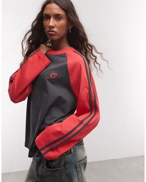 Collusion Contrast Sleeve Raglan With Side Stripes-red