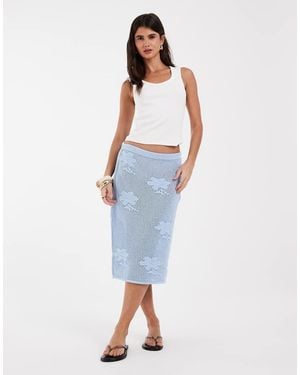 ASOS Falda Midi De Encaje Floral De Punto Del Conjunto En - Azul