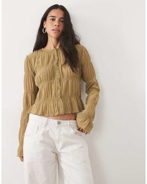Miss Selfridge Top Texturizado Con Botones Delanteros Y Manga Acampanada En Verde