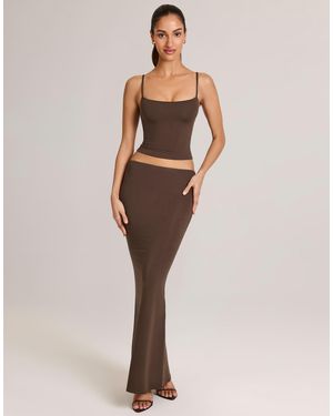 Oh Polly Avenley Jersey Low Rise Maxi Skirt Co-Ord - Natural