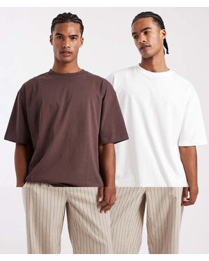 ASOS Pack De 2 Camisetas De Color Marrón Y Crema Extragrandes Básicas Essentials De