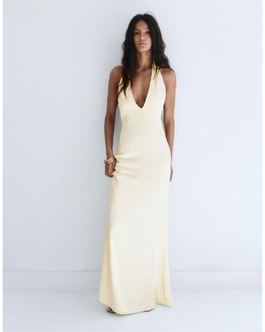 Pull&Bear Long Halter Prom Dress With Open Back - White