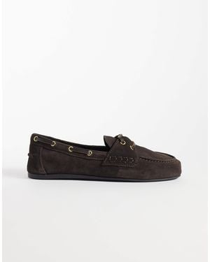 Mango 100% Leather Boat Shoe - Black