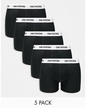 Only & Sons Pack De 5 Calzoncillos Negros Con Cinturilla Blanca Con Logo De