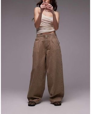 TOPSHOP Clean Pintuck Wide Leg Jean - Brown