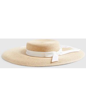 River Island Premium Amayah Embroidered Boater Hat - Natural