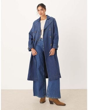 Jdy Gabardina Vaquera Midi Con Lazada En La Cintura De - Azul