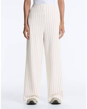 Oysho Soft-touch Pinstripe Wide-leg Trousers With Modal - White