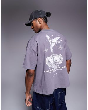 ASOS T-shirt oversize coupe carrée à motif chérubin style streetwear - anthracite - Violet