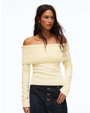 Bershka Bardot Long Sleeve Jumper - Natural