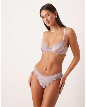 KAT THE LABEL Sorrento Satin Lace Thong - Natural