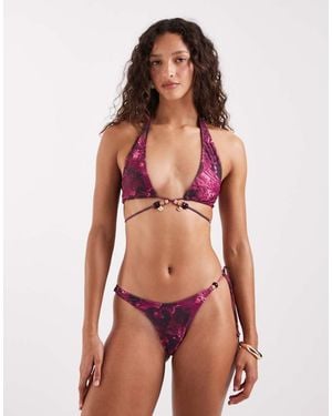 Motel Pirama Hibiscus Paisley Bikini Top - Red