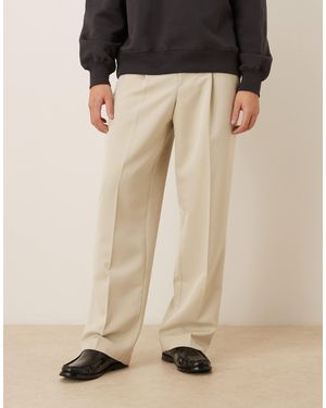 ASOS Pantalon élégant ample plissé à bouton apparent - écru - Noir