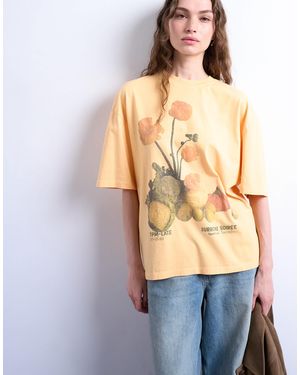 TOPSHOP Graphic Flower Print Oversized Tee - Orange