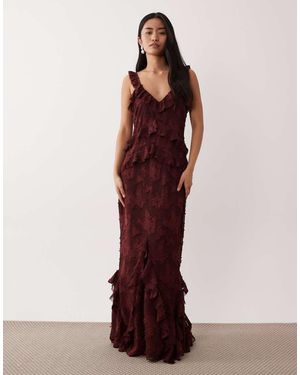 Pretty Lavish Maxi Cami-Jurk Van Devoré Met Ruches - Rood