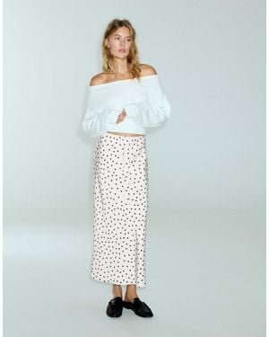 Pull&Bear Jupe midi en satin à cordon - Blanc