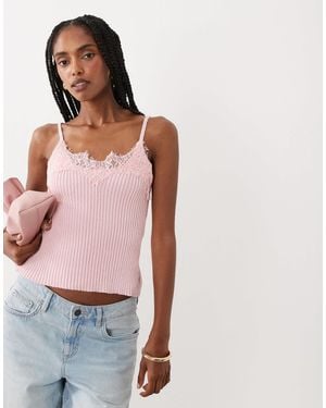 ASOS Knited Cami With Lace Trim - White