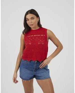 Brave Soul Crew Neck Pointelle Knit Tank - Red