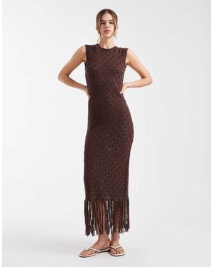 New Look Fringe Hem Maxi Dress - Brown