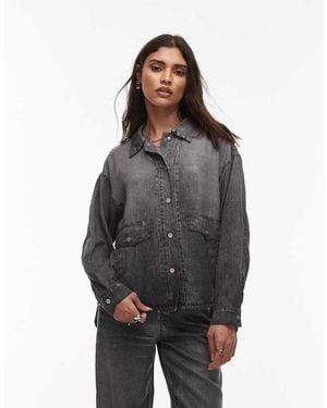 AllSaints Hettie Denim Button Down Shacket - Grey