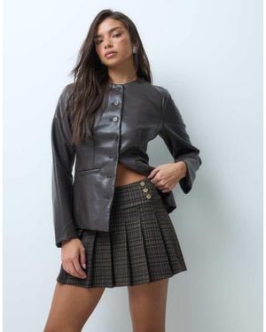 ASOS Geplooide Geborstelde Geruite Micro Mini-Skort - Zwart