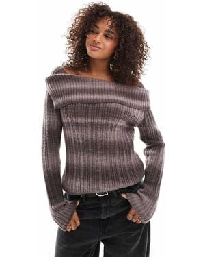 Daisy Street Space Dye Asymmetric Knit Top - Grey