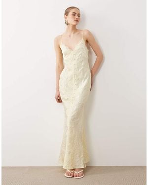 ASOS Lace Detail Button Down Front Slip Maxi Dress - Natural