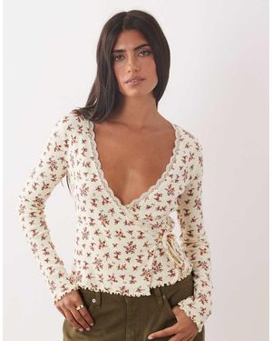 Miss Selfridge Pointelle Wrap Over Top - Natural