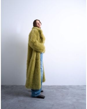 TOPSHOP Faux Fur Super Long Coat - Green
