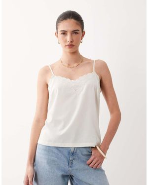 New Look Canottiera Color Crema Con Spalline Sottili - Bianco
