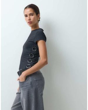 The Ragged Priest Baby Tee With O-Rings - Blue