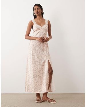 Miss Selfridge Satin And Lace Maxi Dress - Natural
