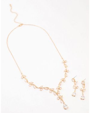 Lovisa Set Van Ketting En Oorbellen Met Kristallen Blaadjes - Naturel