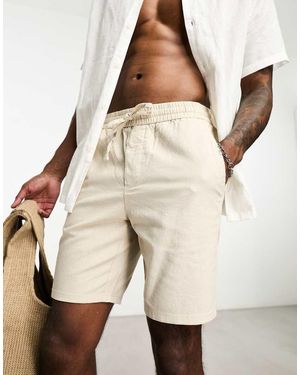 Only & Sons Linen Mix Tie Waist Shorts - Natural