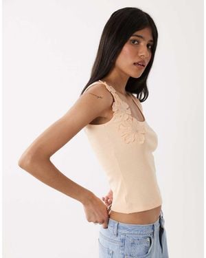 Miss Selfridge Festival Appliqué Floral Square Neck Singlet Top - Natural
