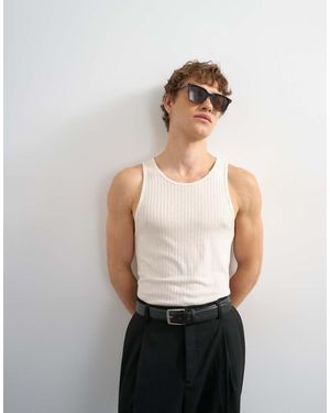 TOPMAN Canotta Comoda Trasparente Écru A Coste - Bianco