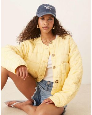 ASOS Crop Collarless Quilted Jacket - Yellow