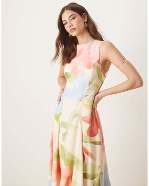ASOS Sleeveless Corset Waist Midi Dress - Natural