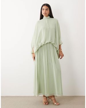 DASKA – hochgeschlossenes blouson-maxikleid aus chiffon - Grün