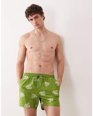 South Beach Leopard Motif Swim Shorts - Green