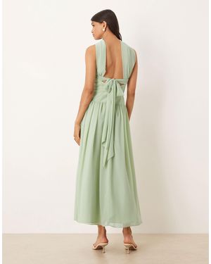 ASOS Robe mi-longue à taille basse et foulard noué - sauge - Vert