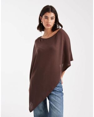 ASOS Semi Sheer Knit-look Asymmetric One Shoulder Cape - Brown
