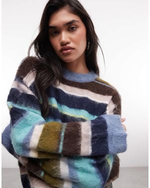 Daisy Street Kastiger pullover mit mehrfarbigem en streifenmuster - Blau