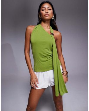 River Island Gold Hardware Scarf Neck Top - Green